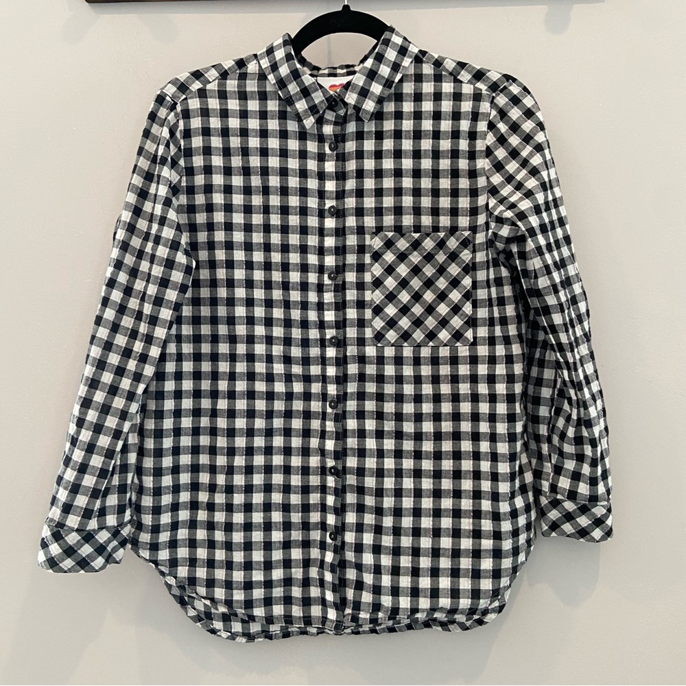 ANTHROPOLOGIE | Hester & Orchard Gingham Check Metallic Button Down Shirt Small - Picture 2 of 6